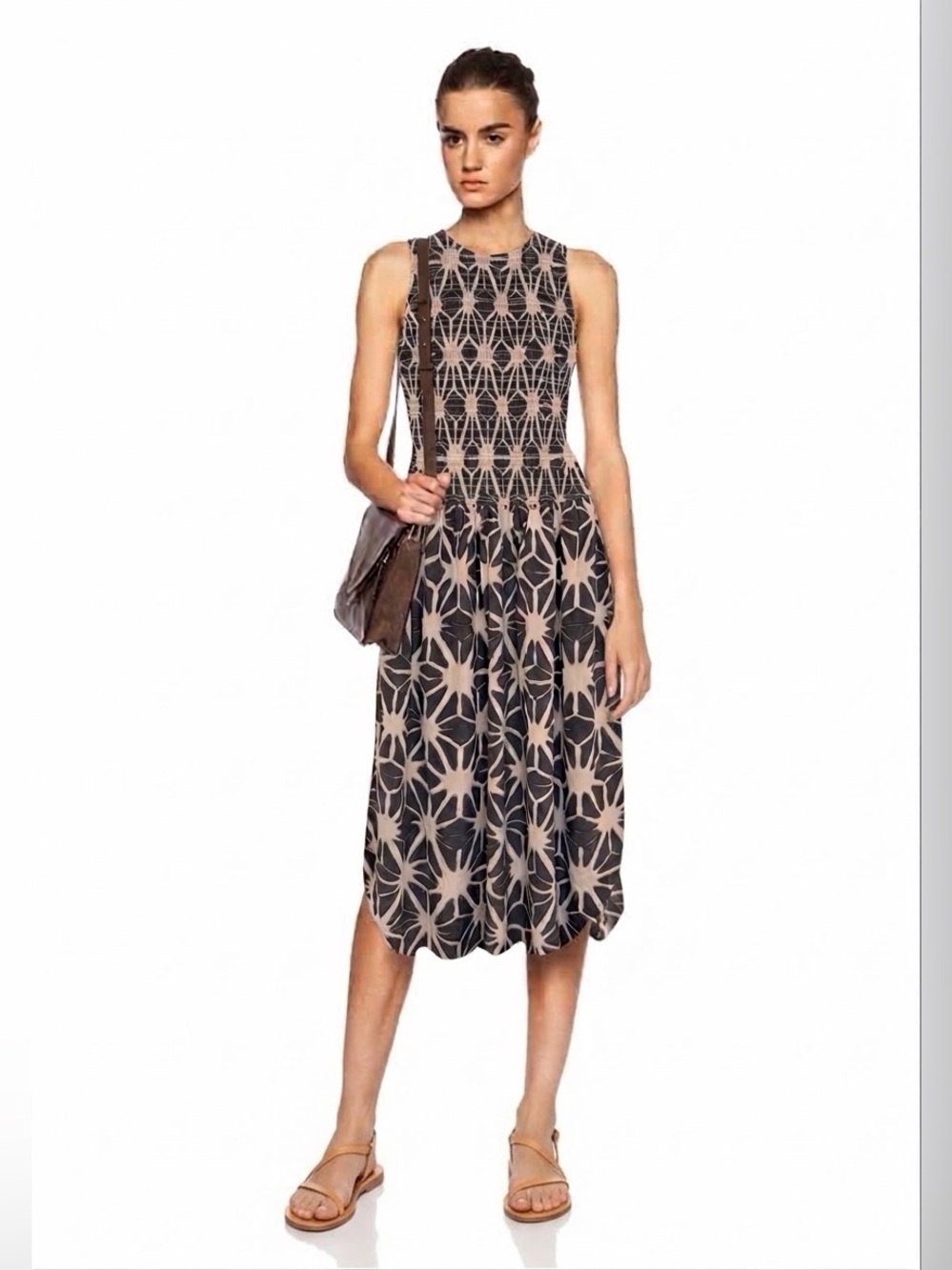 Ulla Johnson Cowrie 100% Silk Smocked Midi Dress in Urchin size 6